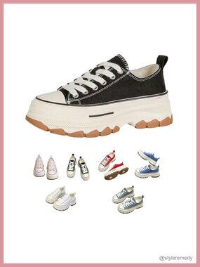 Y2K Chunky Platform Canvas Sneakers Women's Anti-Slip Retro Lace-Up